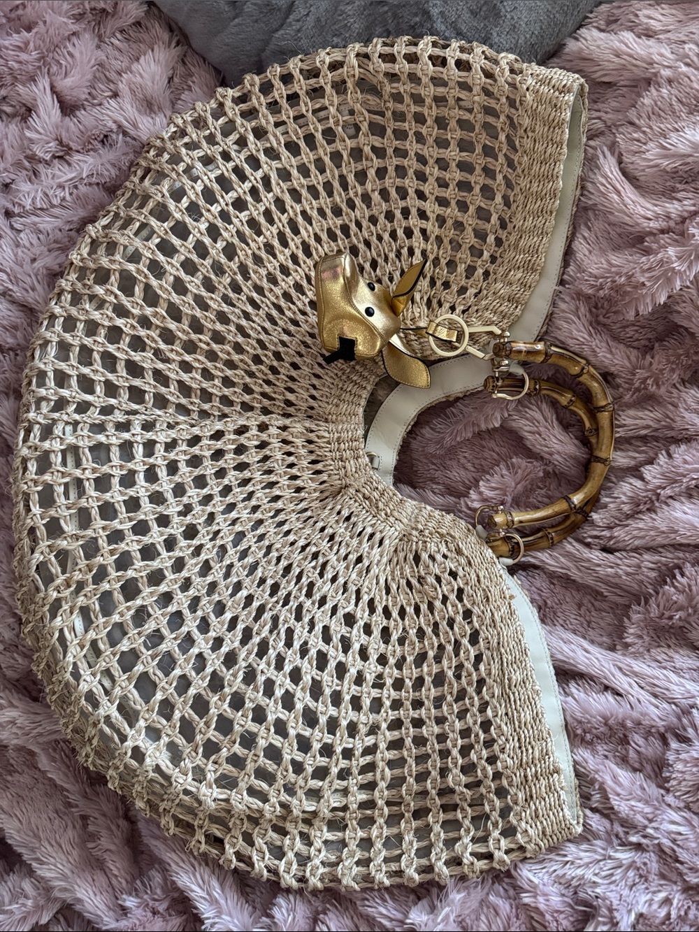 Cult Gaia Irma Raffia Woven Beach Bag with Bamboo Handles